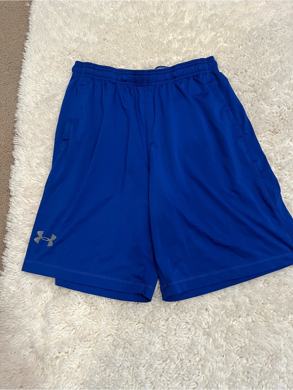 Under Armour Men's Bright Blue Athletic Shorts with Silver Logo